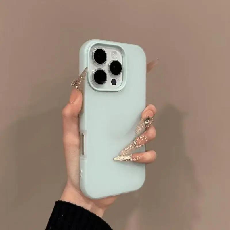 2-в-1 Роскошный матовый чехол-желе конфетного цвета для iPhone 16 15 14 13 12 Pro Max 15 16 Plus Ударопрочный с покрытием Soft Touch