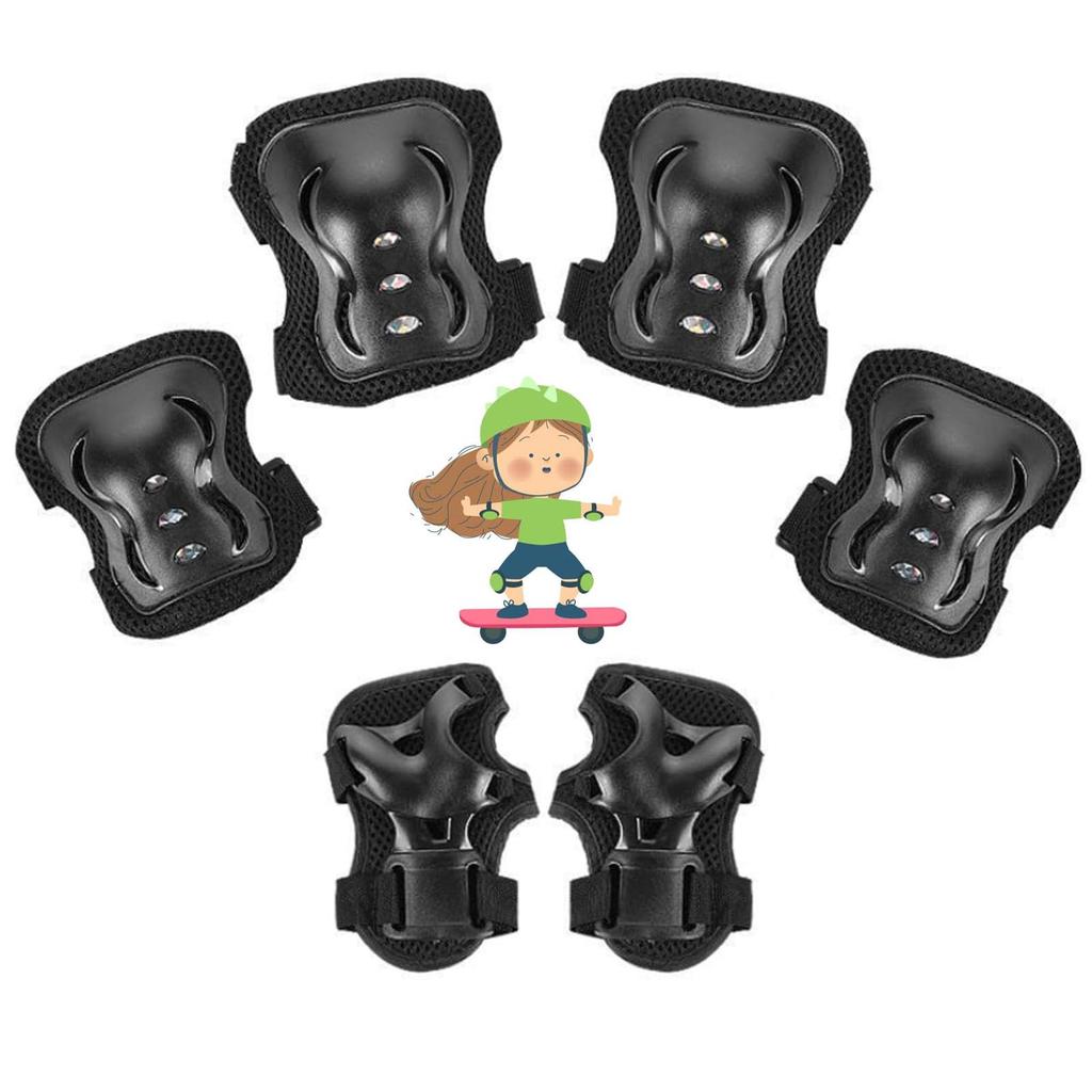 SensaBliss Cycling Set with and Knee for Kids and Skateboarding and Biking Kids' Protectors, 6-Piece Wrist, Elbow, Protection, Juniors, (Black)