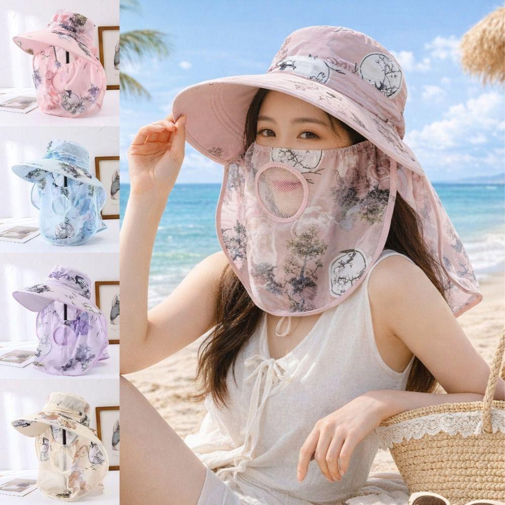 Wide Brim Tea Picking Work Hat UV Protection Fisherman's Hat Face Mask Sun Hat Summer Outdoor
