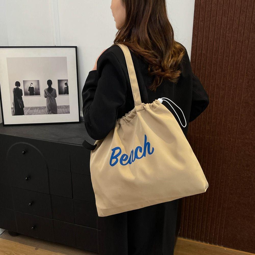 Вместительная сумка-тоут на кулиске, холщовая сумка с принтом букв, повседневная нейлоновая сумка через плечо для ежедневного использования