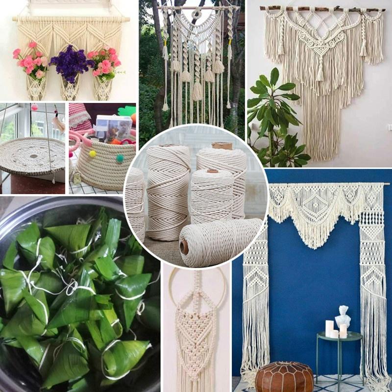 100/200 м 3 мм натуральный бежевый хлопковый витой шнур ремесленная веревка для макраме DIY ремесло