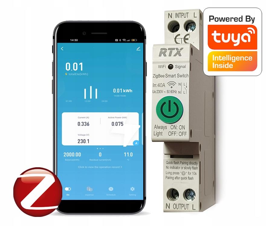 RTX TUYA 50A DIN ZigBee Current Meter Relay