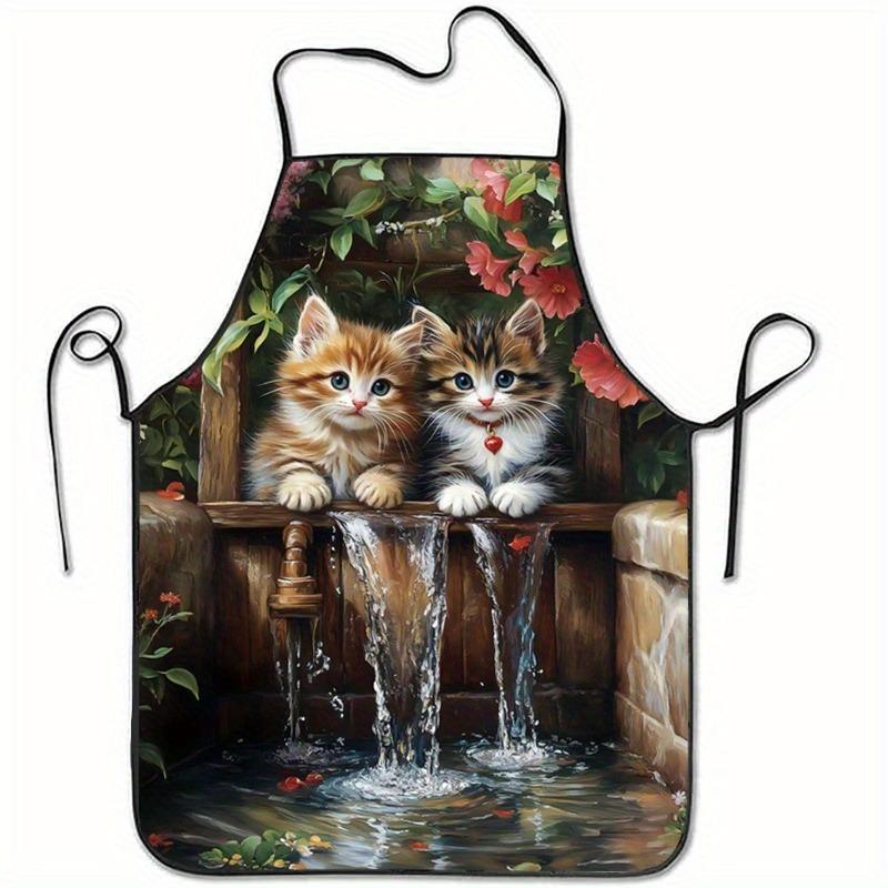 1pc Cute And Healing Themed Apron Featuring A Cat Viewing The Scene In Cute And Healing Style Cat By Well In An Adorable Aprons