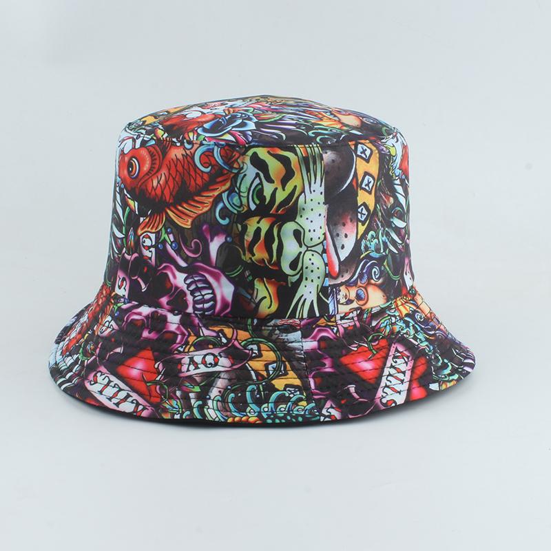 Men Women Fisherman Hat Vintage Print Bucket Hat Reversible Bob Chapeau Femme Retro Hip Hop Cap Gorros