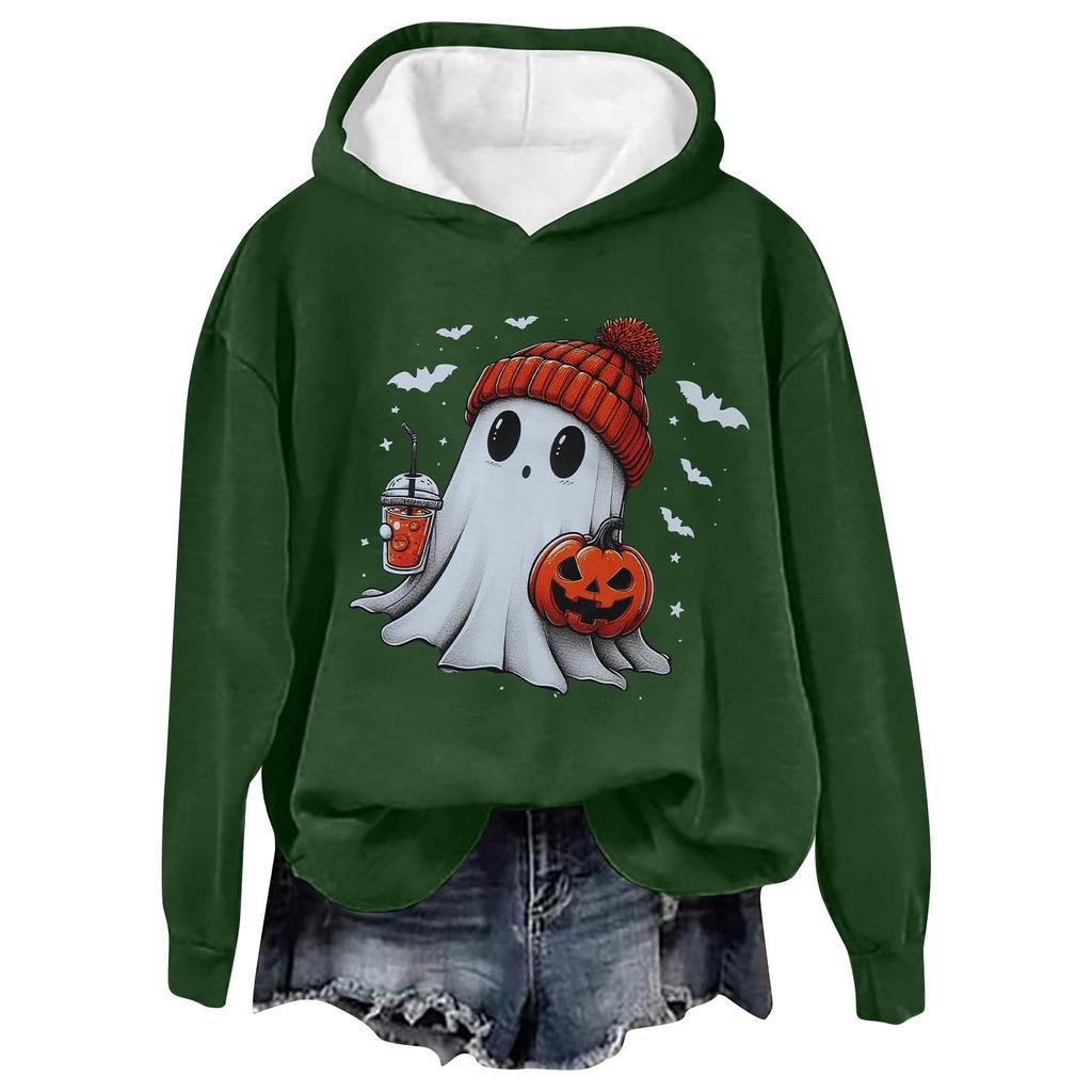 Женская модная повседневная толстовка с длинными рукавами и капюшоном на Хэллоуин с принтом призрачных букв