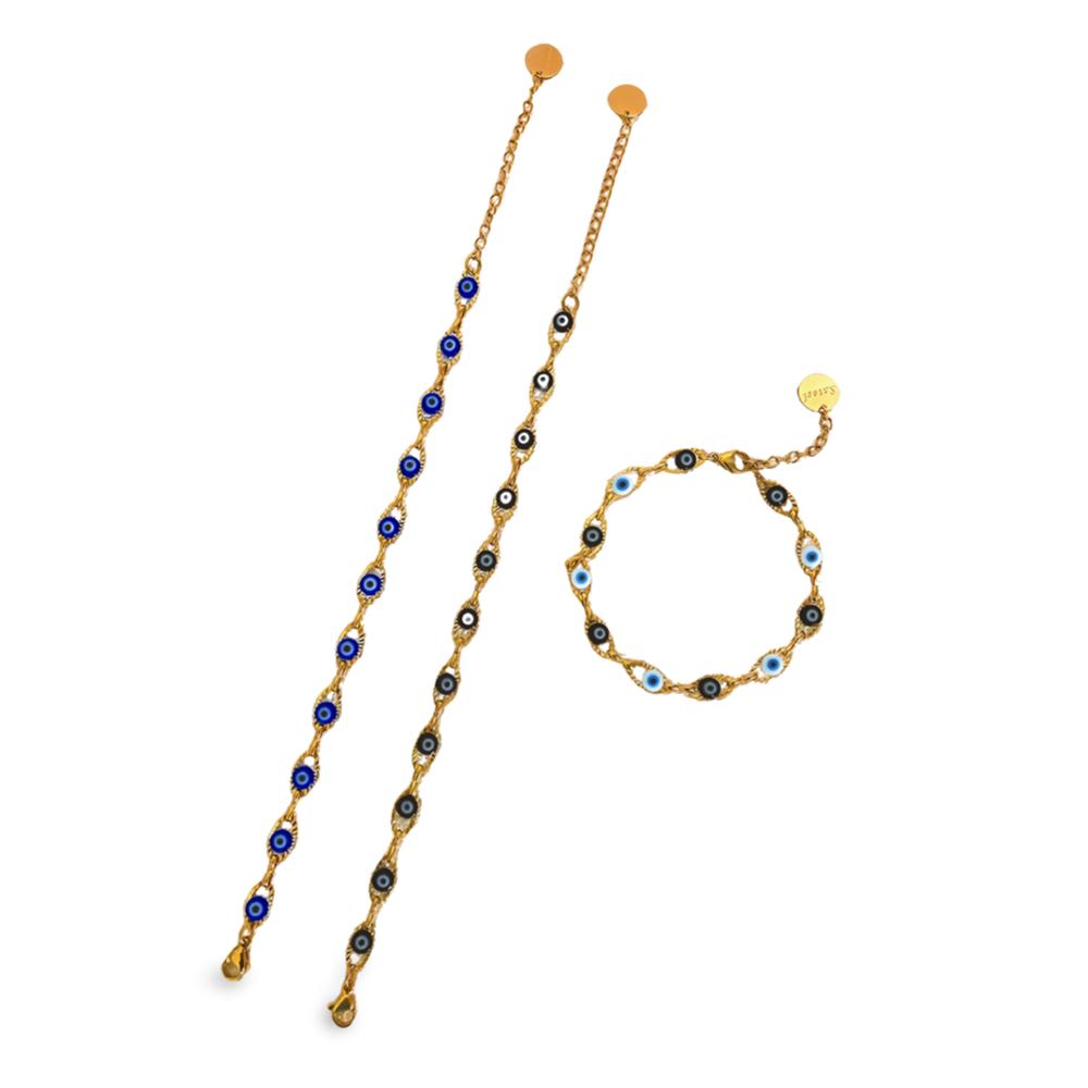 May@RZ Турецкий сглаз Модный браслет из нержавеющей стали для мужчин и женщин с 14-каратным золотым покрытием, Классный циркон, Браслет для повседневной носки