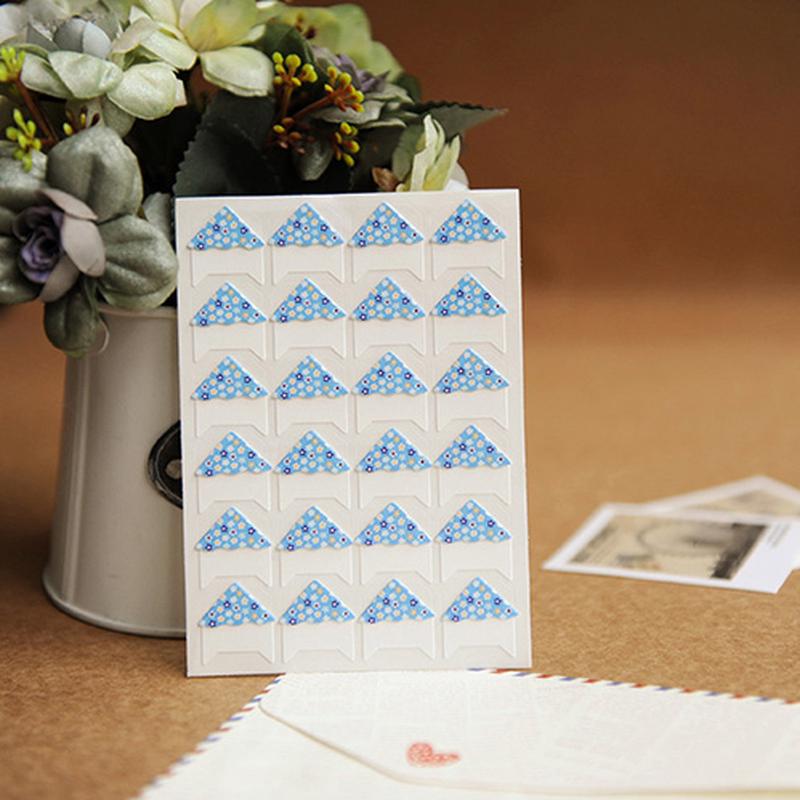 24 Pcs/sheet DIY Floral Print Corner Paper Stickers for Photo Albums Handwork Frame Decoration
