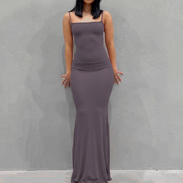 Женские сексуальные платья без рукавов, облегающее, с открытой спиной, длинное макси, чистое, тонкое, медовое, персиковое, на бедрах, вечернее платье на подтяжках