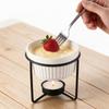 Stable Metal Rack Butter Warmer Fondue Pot Ceramic Chocolate Heater Pot Cheese Melting Pot  Dessert