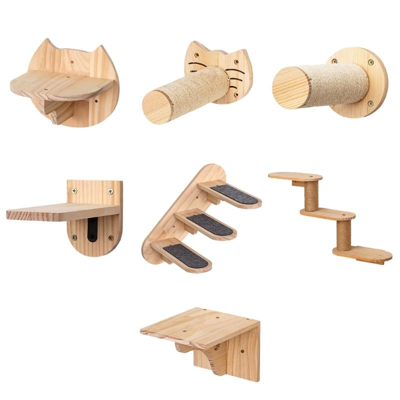 Угловая система полок для кошек Вертикальные полки-лестницы Пространство с усиленной деревянной панелью Надежная настенная установка