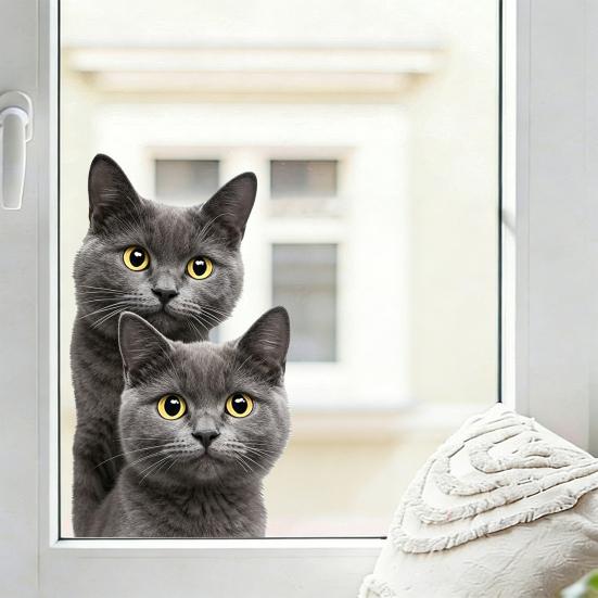 Наклейка на окно «Сиамский кот» на статической основе, Декоративная наклейка на стекло с котенком, Водонепроницаемая, для дома, гостиной, ванной комнаты, Легко наклеиваемая наклейка