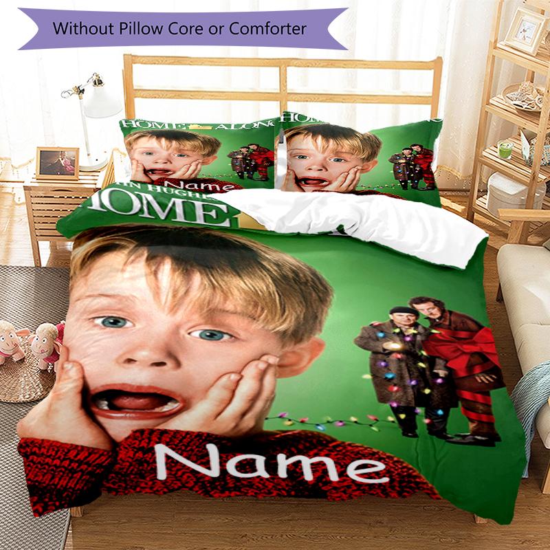 3Pcs Custom Name Home Alone Bedding Set Duvet Cover Closure Includes 1Duvet Cover 2Pillowcases Soft And Comfortable For All Seasons