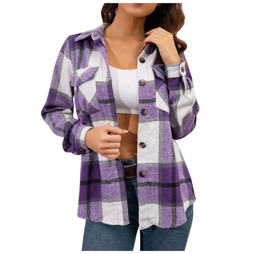 Модная женская повседневная свободная шерстяная плюшевая клетчатая куртка-рубашка с длинными рукавами