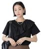 Nano Universe Asymmetrical Ruffle Mixed Material Combination for F T-Shirt Women, 010, Black, 673-5224303