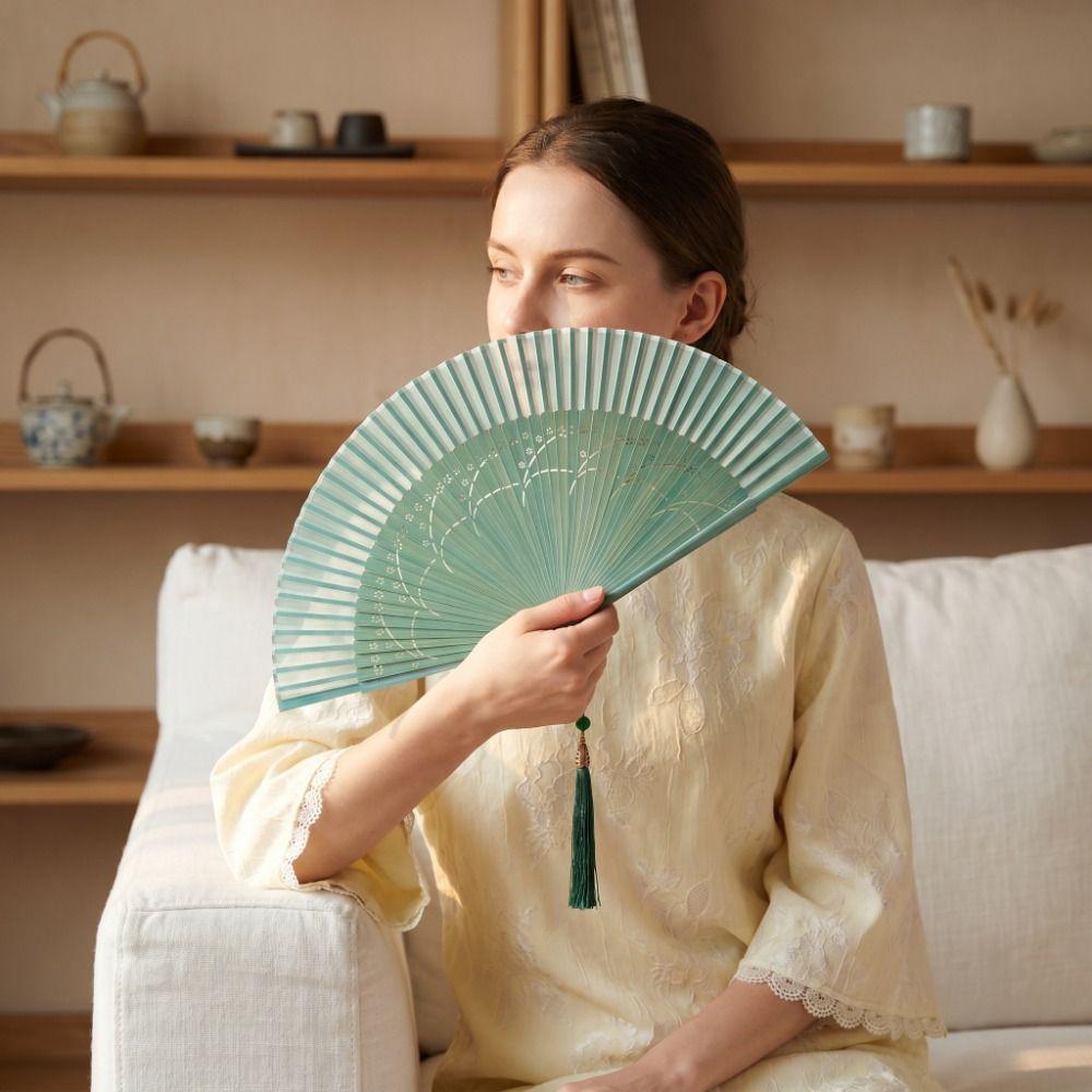Retro Design Chinese Style Silk Fan Decoration Classical Fan Handheld Shell Fan Summer Season