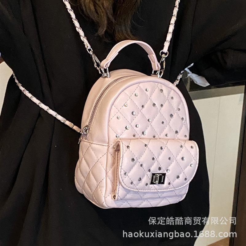 Rhombus Backpack Large-capacity Bag Women's Summer 2025 New Simple High-end Backpack Fashionable Versatile Schoolbag