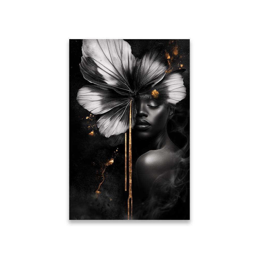 Black and Gold Abstract Woman Portrait Poster Elegant Female Art Print African American Dark Aesthetic Art Canvas Painting Decor