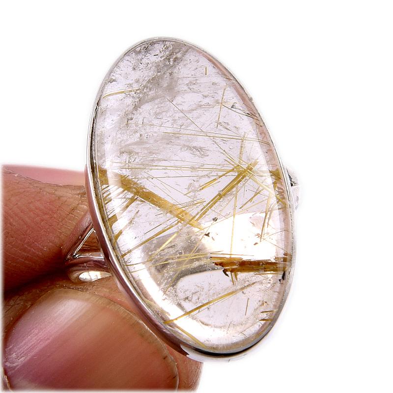 Natural Golden Rutile Gemstone 925 Solid Sterling Silver Jewelry Ring S.8.5 P2k29