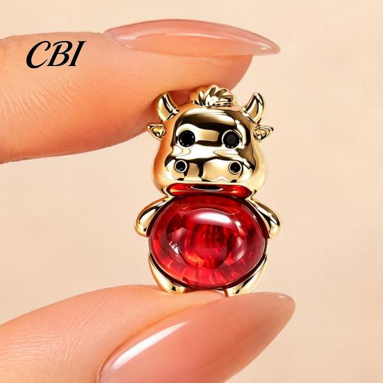 Decorative Coat Pin Golden Plated Alloy Cow Brooch, Red Faux Crystal Belly Cattle Lapel for Anti-oxidation Brooch Men Women, Animal Clothes