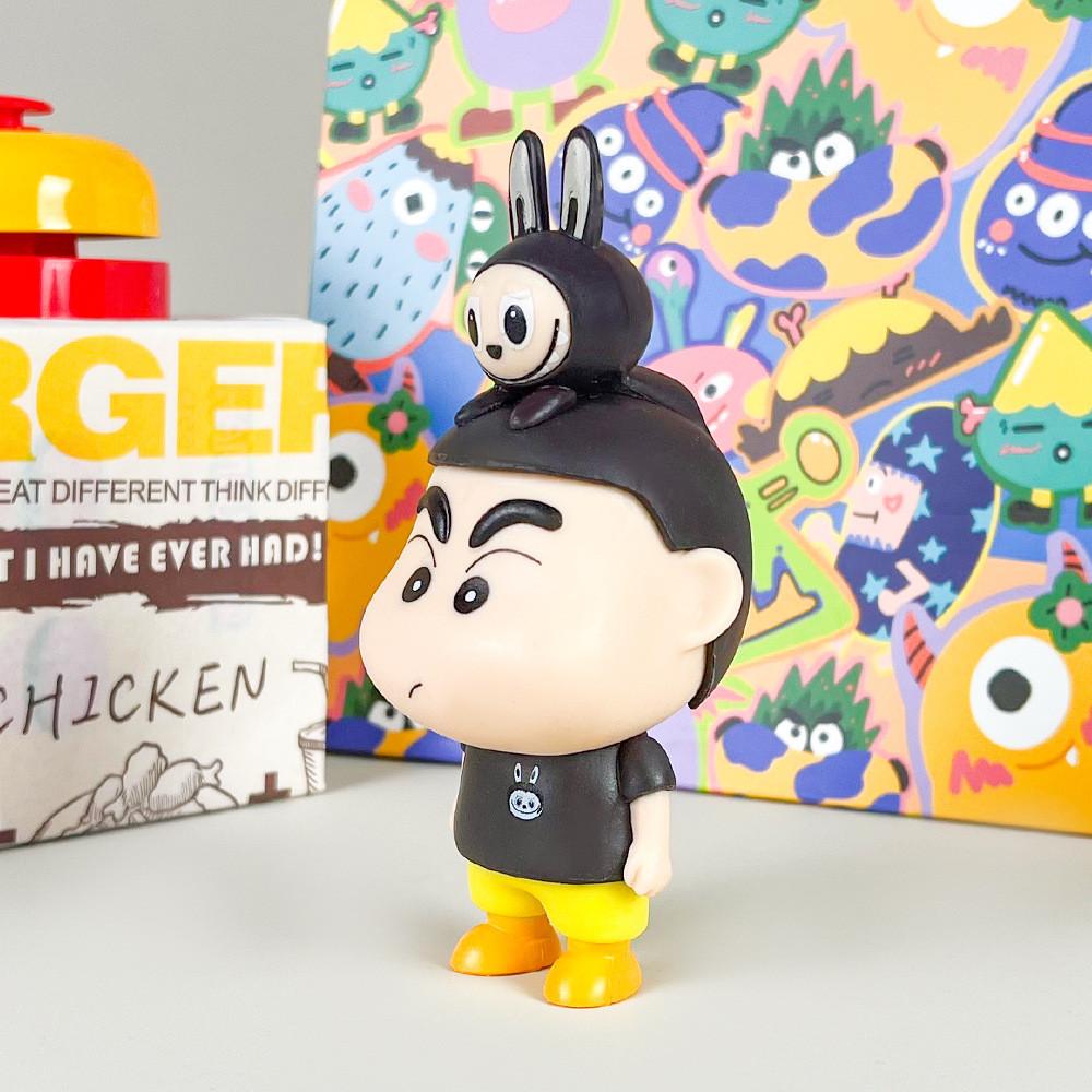 Crayon Shinchan Labubu Pvc Collectible Figure With Assembly For Desktop Decor Fans