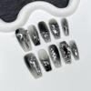 10pcs Y2K Black Pink Grid Press On Nails 3D Star Heart Halo Dyeing Coffin Shape Long Fake Nail Tips