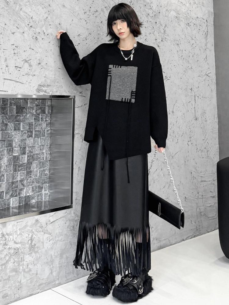 Xitao Свободный однотонный свитер свободного кроя с круглым вырезом и длинными рукавами GMM1038