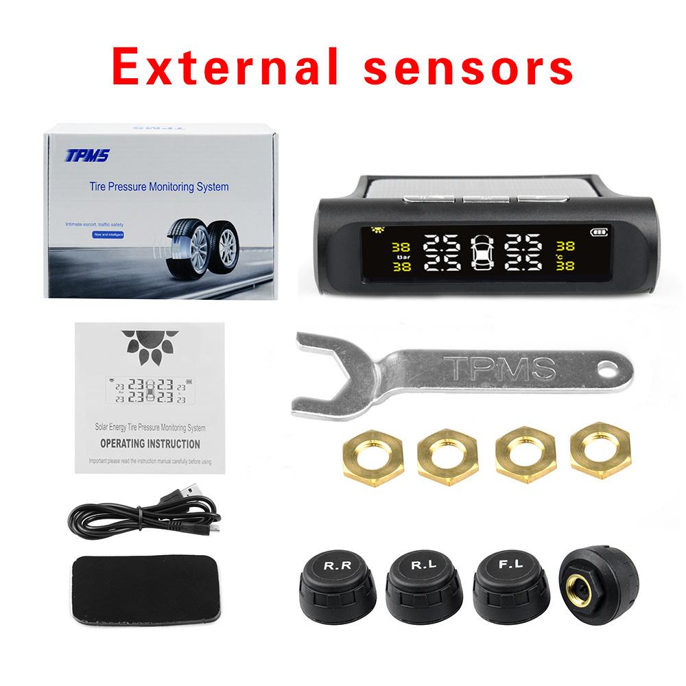 Оригинальная Солнечная USB Система Контроля Давления в Шинах TPMS для Автомобиля LCD 4 Внешних / Внутренних Датчика для Внедорожника Предупреждение о Температуре
