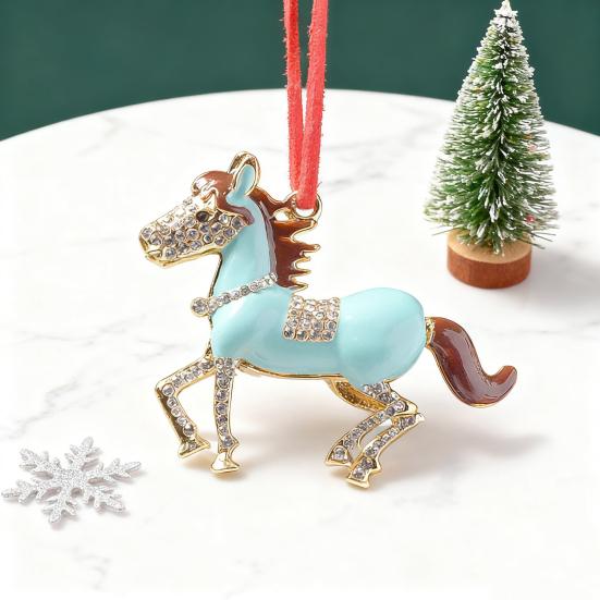 Пони Рождественское украшение Страз Зодиакальная Лошадь Подвеска для украшения елки Сверкающий Праздничный Шарм Удача Лошадиная Тема Украшение