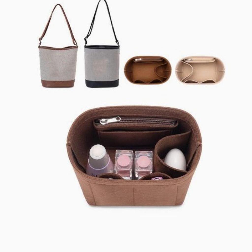 Felt Purse Organizer with Compartments Cosmetic Bag Portable Bucket Handbag Removable Inner Liner Women Suitable for Travel