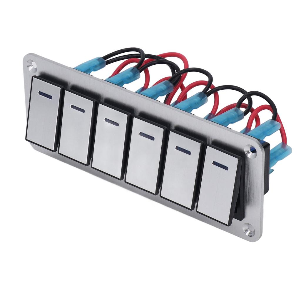 Панель тумблеров 6 клавиш Водонепроницаемые 5-контактные переключатели Вкл/Выкл для автомобиля 12В-24В Синяя светодиодная подсветка
