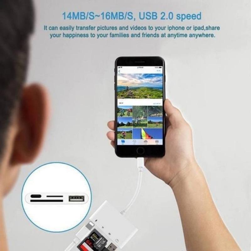 4 In 1 Camera Connection Kit SD TF Card Reader for Phone, USB OTG Camera Adapter with Power Port,Hubs Keyboards MIDI Adapter