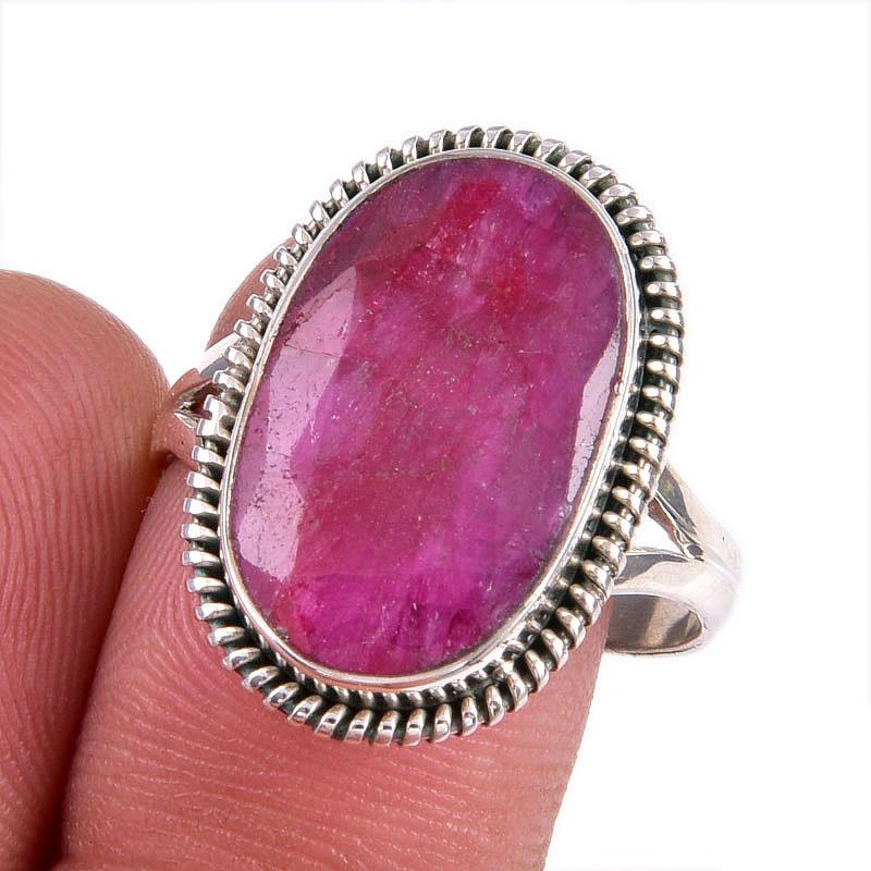 Red Ruby(Simulated) Gemstone Handmade 925 Sterling Silver Gift Ring S.9.5 F3e18