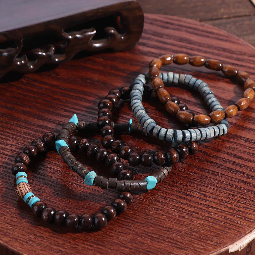 5/6 pcs/set Bohemian Style Bead Bracelet Set Wood Hand Ring Geometric Men Bracelets Gift