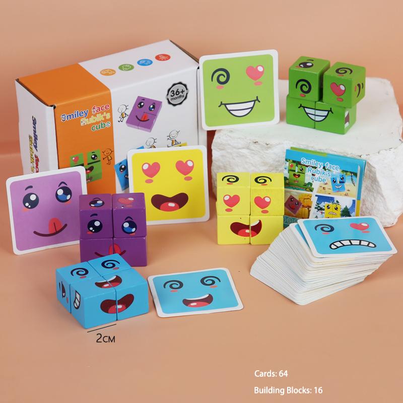 Детские Деревянные Четыре Игрока Битва Меняющиеся Лица Выражения Лица Магический Кубик Конструктор Деревянные Интерактивные Игры