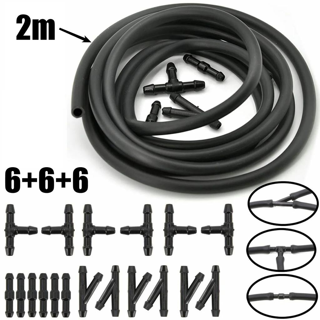 2M Car Wiper Blade Pipe Windshield Wiper Tube with 18Pcs T/Y/I Type Splitter Windshield Washer Hose Connector Windshield