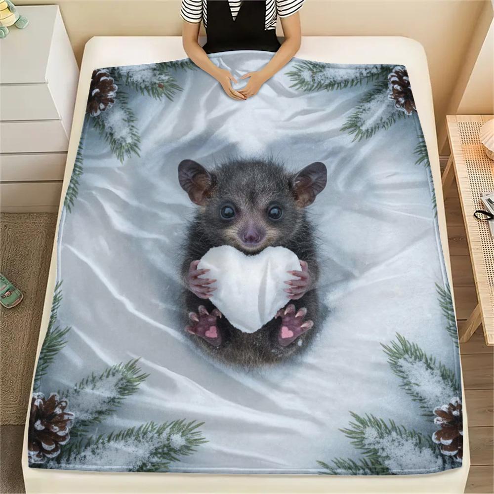 1PC Snow animals Print Flannel Blanket, High quality Comfortable for All Seasons, Home Decor, Warmth and Comfort