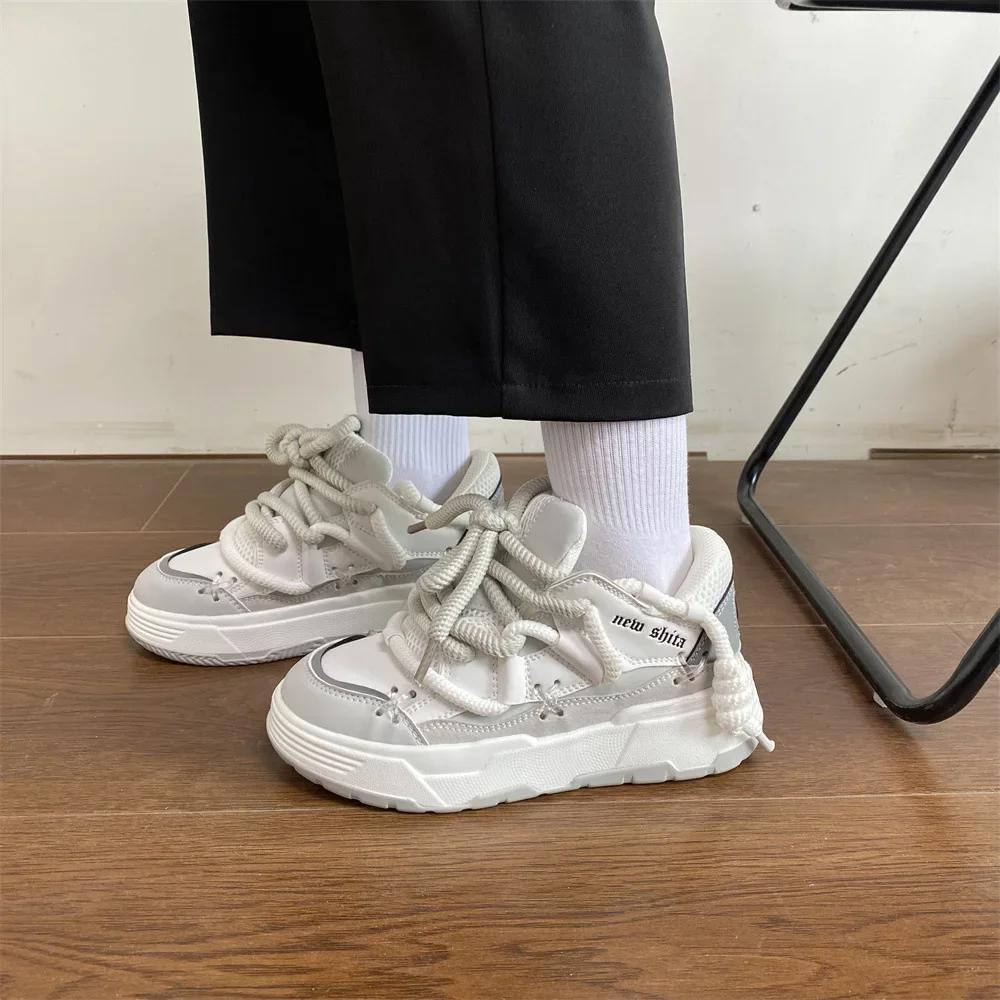 Women's Sneakers Thick Sole Lace Up Flats Breathable Mesh Trainers Sneakers Casual Shoes Spring Autumn Couple Tennis Sport Shoes