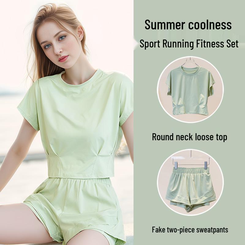 Женский быстросохнущий летний топ для йоги и пилатеса, спортивный фитнес-комплект с круглым вырезом