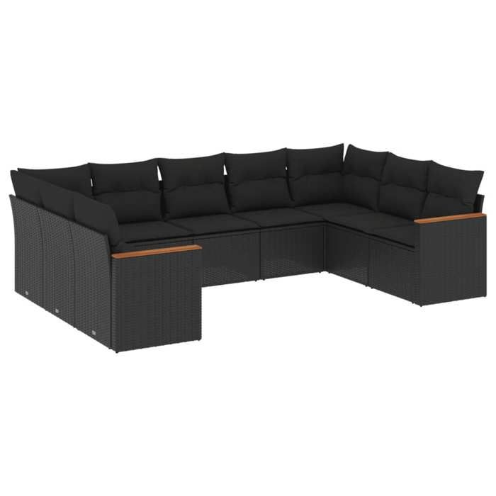 VidaXL Salon de Jardin avec Coussins 9 pcs, Canapés de Terrasse, Ensemble de Meubles de Patio, Mobilier d'Extérieur, Noir 3258674