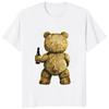 Teddy Bear Playing Badminton Tshirt Exercise Clothing Short Sleeve Tops Graphics Kawaii Unisex Women Short Sleeve Printed Shirt Top