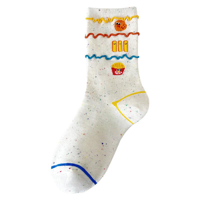 Женские осенние носки до середины икры, Креативные носки с картофелем фри, Хлопковые носки, Удобные дышащие носки, Модные и универсальные носки