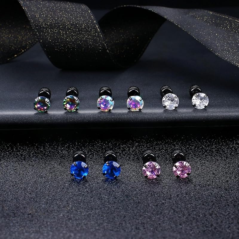 Jstyle [набор из 5 пар] Серьги женские и мужские Популярность двухсторонние серьги-гвоздики из однозерновой циркониевой спирали винтового типа комплект из нержавеющей стали с цирконием 20 г