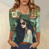 Женские топы, рубашка с рукавом три четверти, свободная повседневная рубашка с V-образным вырезом, футболка с принтом персонажей