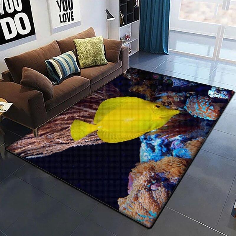 Морская рыба, красивый ковер с росписью для гостиной, большой ковер, черный мягкий ковер, украшения дома, коврики, коврики в стиле бохо, пикник