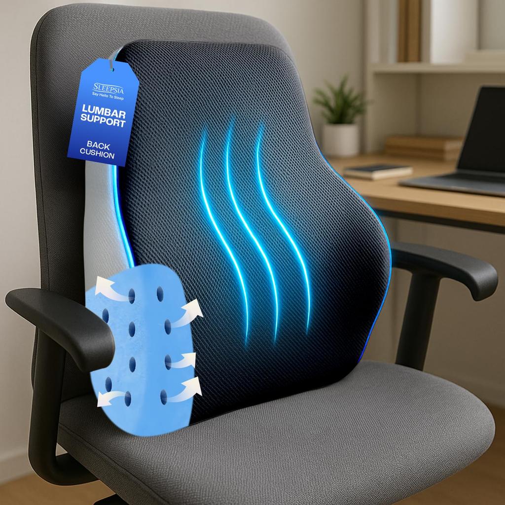 (Black/Grey Lumbar Back Support (Gel Ventilated) Lumbar Support Pillow for Office Chair for Back Pain, Car Seat, Memory Foam