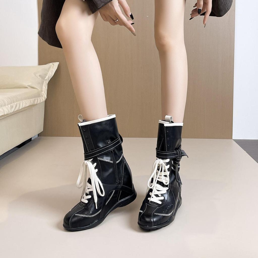 Миниатюрные женские ботинки в западном стиле, увеличивающие рост, на осень/зиму - Универсальные, стройнящие, в немецком тренировочном стиле.