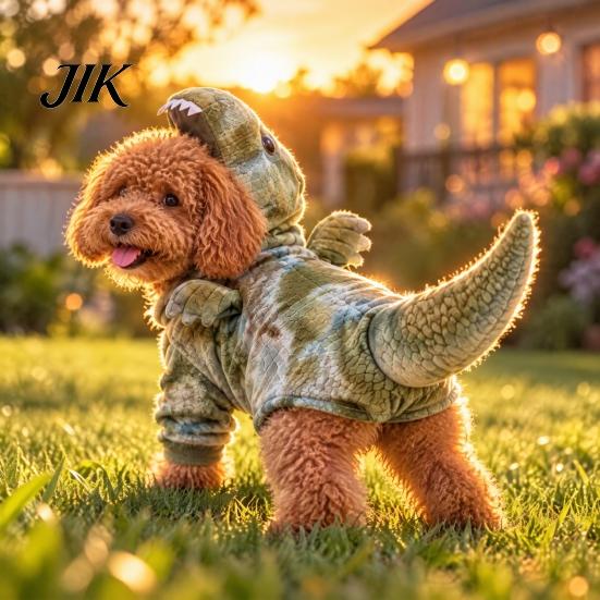 Cozy Dinosaur Onesie for Small Pets Cute 3D Pet Costume, Funny Dog Cat Outfit with Dino Headpiece & Pajamas Hood Tail, Soft Cosplay Clothes Dogs Cats,