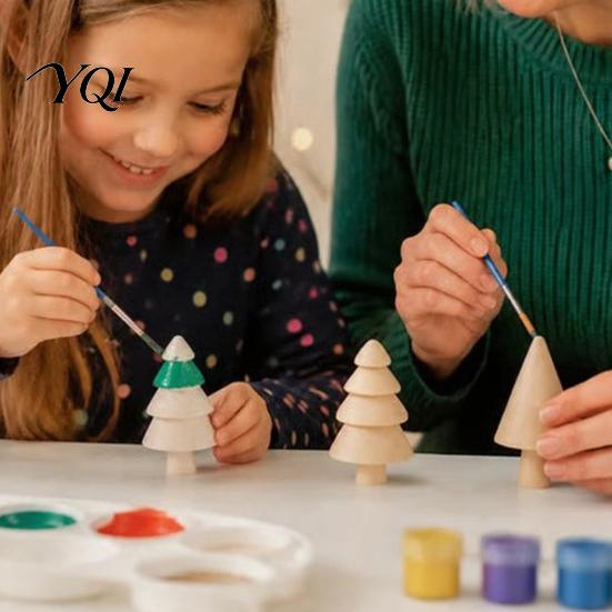 Hand Painted Home Accents DIY Unfinished Wooden Christmas Tree Craft Kit, Blank Wood Figurines Holiday Party Crafting Material for Kids Painting,