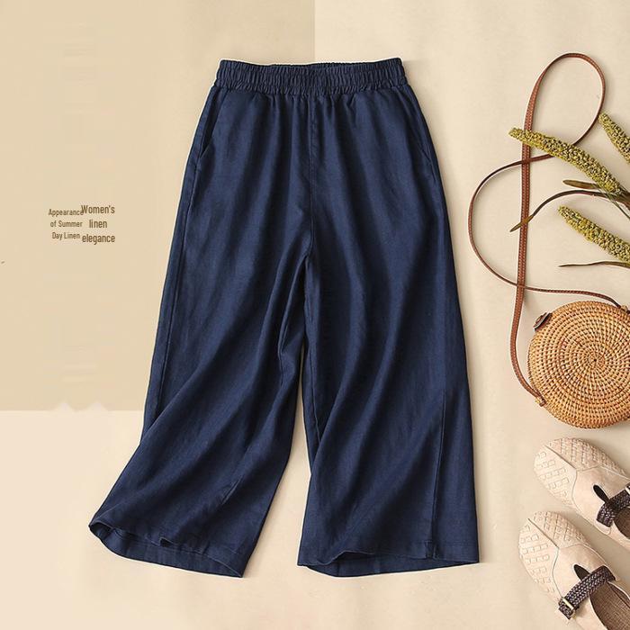 Винтажный комплект из хлопка и льна с вышивкой в стиле Юго-Восточной Азии: Рубашка с рукавом семь восьмых и брюки широкого кроя