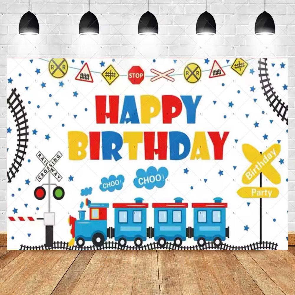 Cartoon Train Theme Birthday Party Decoration Number Balloons Cake Topper Transportation Vehicles Backdrop Banner Party Supplies